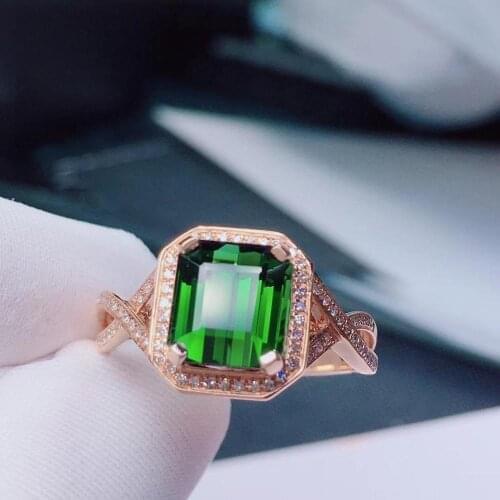 H630 Green Tourmaline Ring 18 K Gold Jewel Natural Green Tourmaline 3.15ct Gemstones Diamonds Female Rings for Women Fine Ring