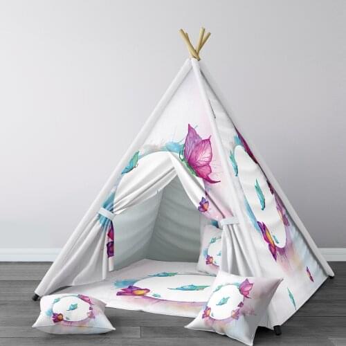 Play Tent for Kids Wigwam Portable Indoor Playground Tents Children Bedrooms Powder Pink Butterfly Model 224
