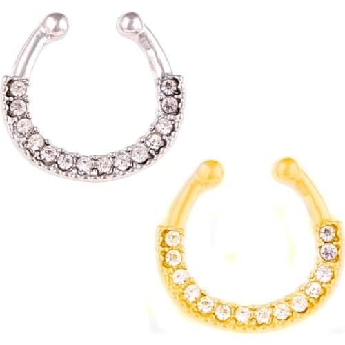 1Pc Zircon Fake Nose Rings Hoop Stainless Steel Lip Ear Nose Septum Ring Non-Pierced Clip On Nose Hoop Rings Body Jewelry