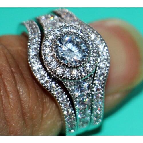 Size5 -11 Retro Jewelry 10kt white gold filled Full AAA CZ Simulated stones Women wedding Engagement Cricle Bridal Ring set Gift