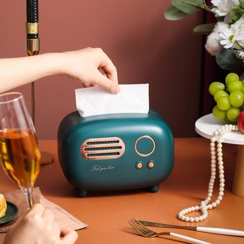 DFU Retro Radio Model Tissue Box Desktop Paper Holder Towel Storage Napkin Case Organizer Ornament Craft Wet Wipes Decoration