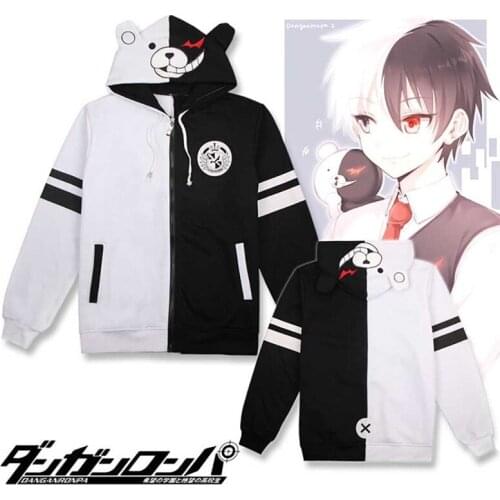 Cos Gift Danganronpa Monokuma Costume Anime Cosplay Hoodie Sweatshirt Hooded Black White Bear Spring Autumn Long Sleeve Jacket