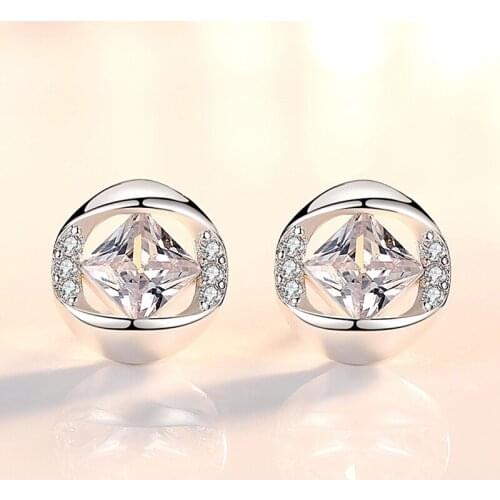 Minimalist Small Stud Earrings Cute Pink Zirconia Crystal Tiny Geometric Earring Piercing Accessoires Best Gifts For Women