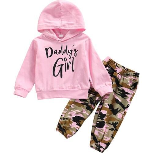 2021 0-3Y Casual Kids Baby Clothing Set DADDY GIRL Letter Print Long Sleeve Hooded Top Sweatshirt+Camouflage Pants Autumn 2pcs