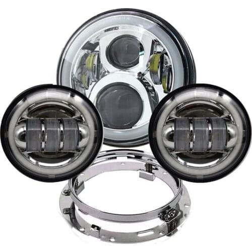 Motorcycle 7 inch LED Headlight Halo for Harley Touring Electra Glide Ultra Limited with 4-1/2 LED Passing Lamps Fog Lights Ring