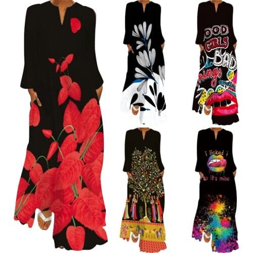 MOVOKAKA 3D Rose Printed Black Dress 2021 Autumn Long Sleeve Beach Casual Plus Size Dresses Woman Elegant Girls Maxi Dress Women