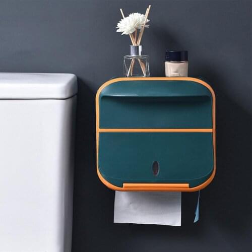 Wall-mounted Tissue Box Waterproof Double Layer Multi-purpose Adhesive Toilet Paper Holder with Storage Drawer for Washroom