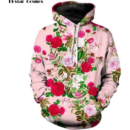 PLstar Cosmos 2018 New Fashion Mens Hoodies Retro flowers Rose / Peony / chrysanthemum Print 3d Unisex Casual Hooded Sweatshirt