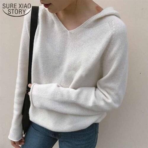 New Harajuku V-neck Long Sleeve Hoodies Korean Pop Women Casual Loose Solid Sweatshirt Women Autumn Knitted Jumper Female 11742