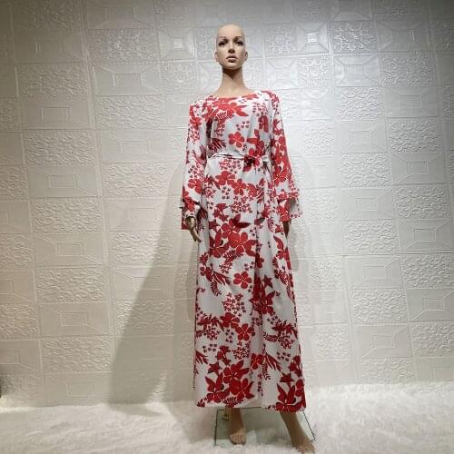 New Ramadan Eid Retro Print Djellaba Abaya Full Length Muslim Dress Dubai Turkey Muslim Robe Islam Abaya With Belt WY172