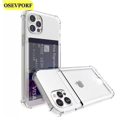 Card Holder Phone Case for iPhone 12 11 Pro Max XS XR X 8 7 6 Plus SE 2 XS Max Transparent Shockproof Coques Back Cover Capinhas