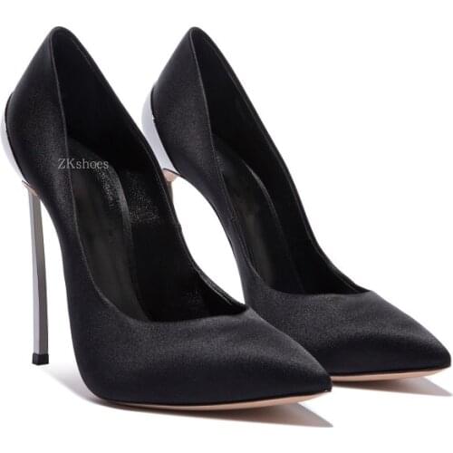 Spring Fashion 12cm Metal Heel Stiletto Pointed Shallow Mouth Single Shoes Banquet Dress All-match Large Size Womens Shoes