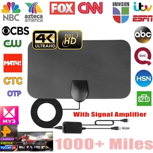 50 Miles Indoor Digital TV Antenna Booster Active Aerial HD Flat Design 25DB High Gain HD TV DTV Box EU Plug