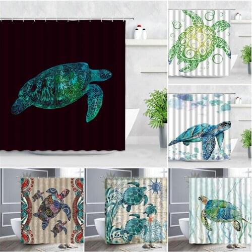 Waterproof Shower Curtains Colorful Sea Turtle Creative Water Color Paint Polyester Fabric Home Wall Decor Bathroom Curtain Set