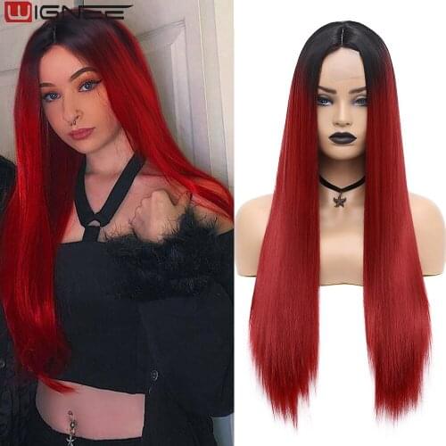 Wignee Straight Wig For Black Woman Red Wig Synthetic Hair Long Wig Heat Resistant Hair Glueless Lace Wigs Coaplay/Daily Life