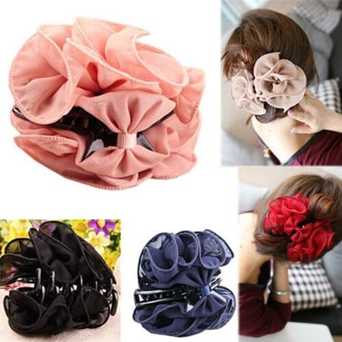 New Arrival 1Pc Women Chiffon Rose Flower Hair Claw Bow Jaw Clip Barrette Headwear