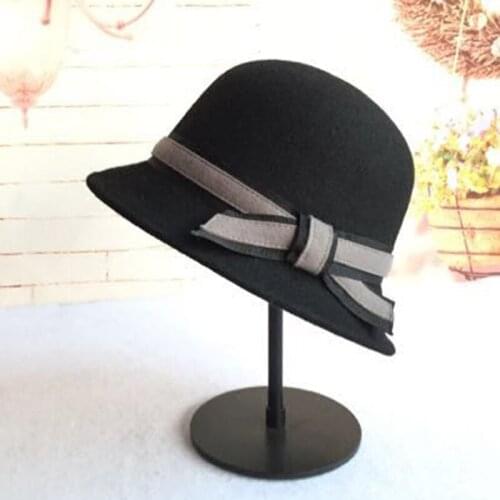 Lady Fedoras Wool Hat Elegance Winter Woolen Hat Bowl Cap Girls Fishermans Hat Students Party Fedoras Hats Dome Cap B-8781