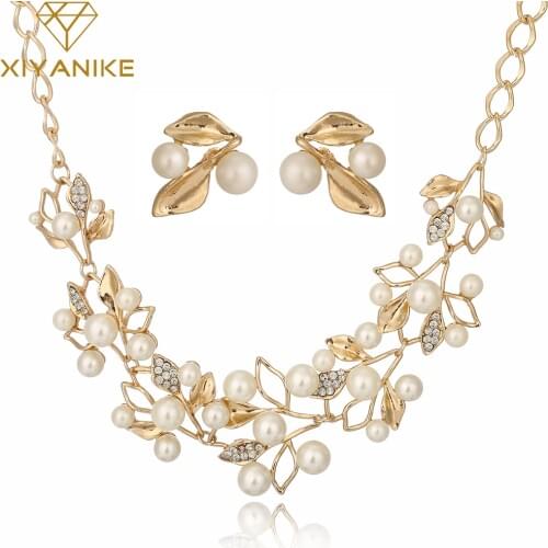 Fashion Pearl Necklace Gold Chain Jewelry Sets Choker Necklace Wedding Necklaces and Earrings for Women N265