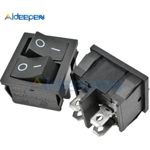 1PC KCD5 4PIN Double Latching Rocker Switch ON-OFF Power Switch Push Button Switch Seesaw Switch 6A 250V AC Black