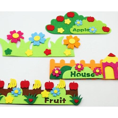 1pc New Craft Felt Cloth Felts Cutting Flower Grass Fence Appliques For Kids Room Home DIY Wall Stickers Kindergarten Decoration