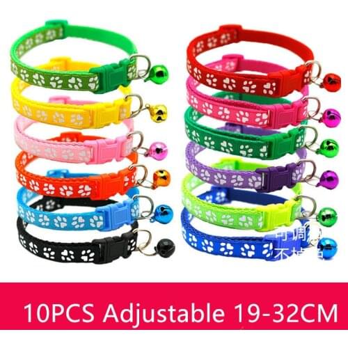 10PCS Colorul Pet Supplies Cat Collar With Bell Adjustable Buckle Collar Cat Pet Supplies Cat Accessories Collar Small Dog
