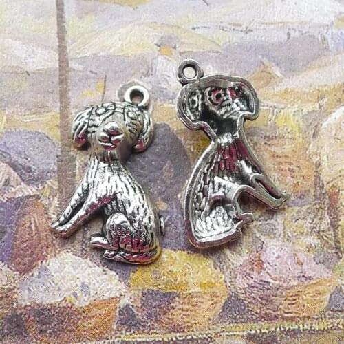 Newest 15Pieces 14*22mm Mixed Alloy Antique Silver Color Puppy Charms Necklace Bracelet Pendant Accessory For DIY Jewelry Making