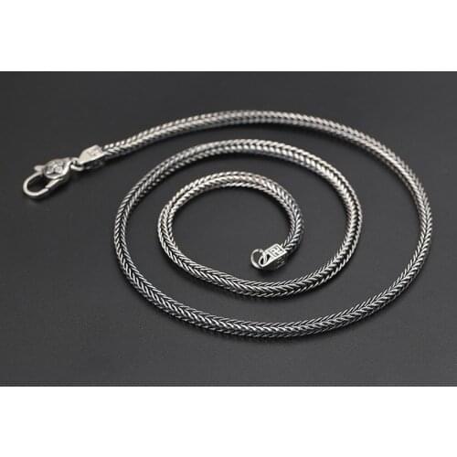 4mm SOLID 925 STERLING SILVER MENS WOMEN Vajra foxtail CHAIN Necklace 45-75cm A3978