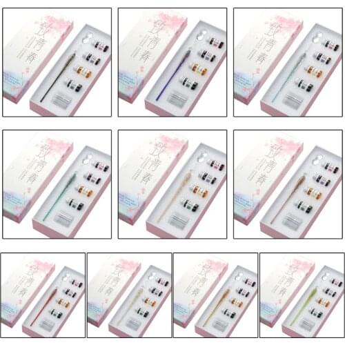 7PCS/SET Handmade Venus Glass Pen Dip Writing Ink Signature Pens Set for School Stationery Decoration Gifts Art Supplies