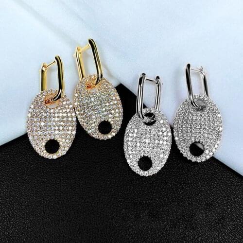 AAA+ Quality Silver Gold Color Pave Top White Zircon Pig Nose Water Droplets Earrings For Women