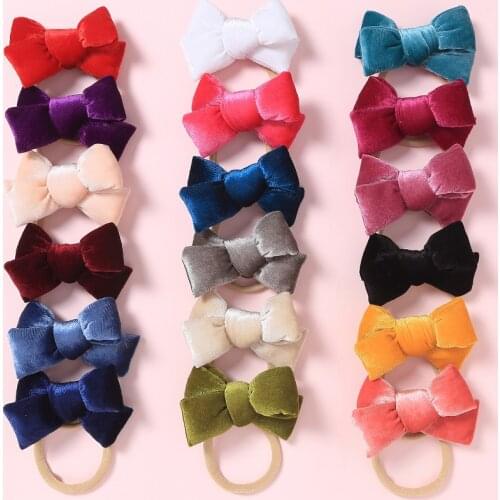 1pcs Korea Velvet Hair Bows Tie Baby Girls Kids Children Rubber Band Ribbon Hair bands Baby Girl Hair Accessories 18 Colors