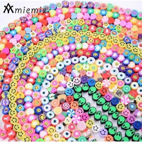 30/50/100Pcs Evil Eye Polymer Clay Beads Cute Flower Heart Fruit Smiley Beads For Jewelry Making Handmade Bracelet Necklace DIY