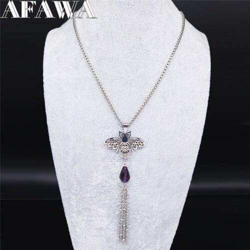 2021 Bee Stainless Steel Tassel Necklace Silver Color Long Necklaces Pendants Women Jewelry collier femme N20384