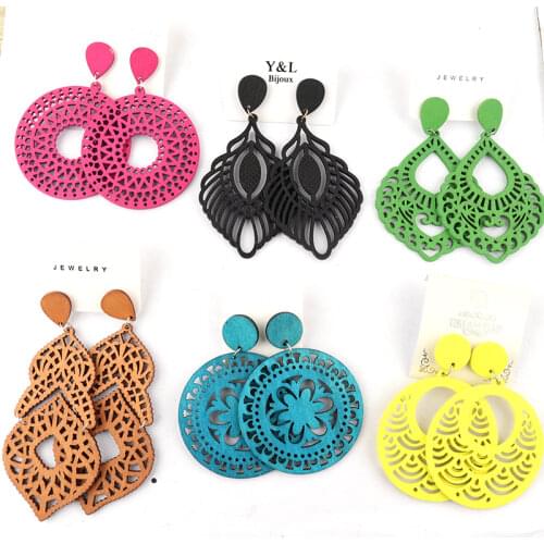 2020 mixed designs wooden earrings studs