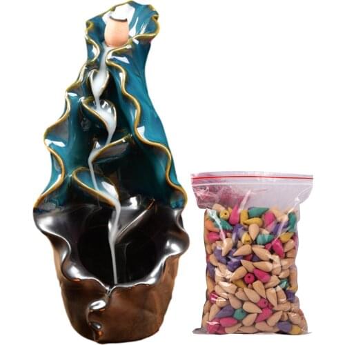 With 50 Incense Grains Ceramic Backflow Incense Burner Landscape Waterfall Incense Burner Home Decoration Ornaments