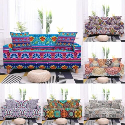 Elastic Mandala Sofa Cover Stretch Tight Wrap All-inclusive Sofa Cover for Living Room Dustproof ArmChair Cover 1/2/3/4 Seater