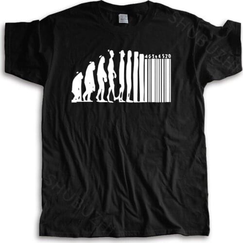 Cotton Tshirt mens summer Tops Human Evolution Banksy Mankind Monkey Barcode Capitalism Anarchy Tee shirt summer teeshirt