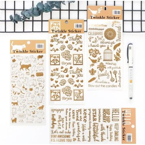 Cats Birds Letters Flowers Design Scrapbooking Twinkle Stickers Stationery DIY PVC Crafts Mobile Cups Diary Decoration Supplies
