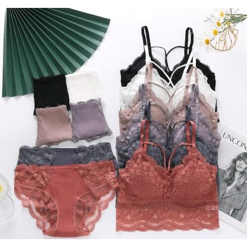 Lace Underwear Women Seamless Bra Set Sexy Lingerie Tube Tops Padded Push Up Wireless Brassiere Female Bralette Panties Suit