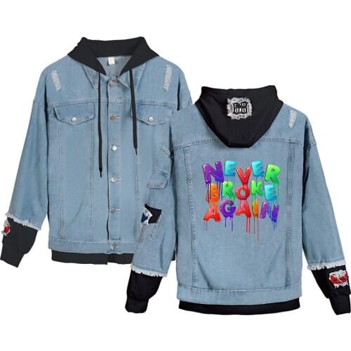 Never Broke Again Denim Jackets Men Women Fake Two Denim Coats High Quality Hip Hop Jackets Streetwear YoungBoy Jacket With Hat