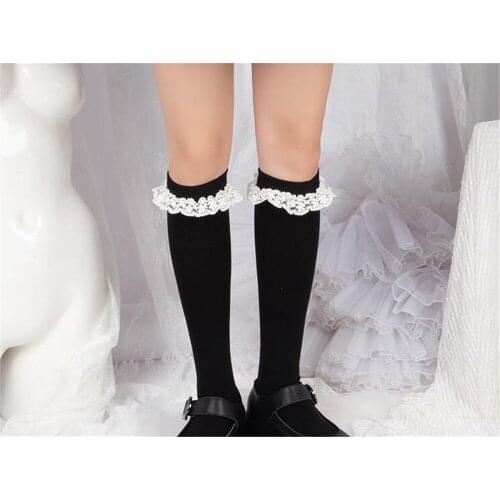 Sweet Cute Retro Socks Vintage Harajuku Women Girls Ruffle Lace Soft Princess below knee stocking B725