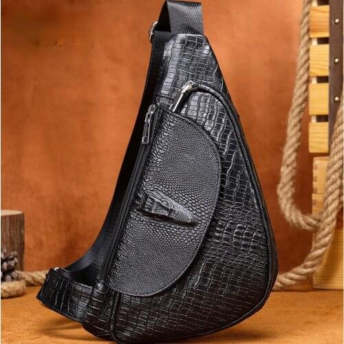 New crocodile pattern mens chest bag messenger bag outdoor sports leather messenger bag casual leather satchel bag