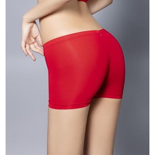 Sexy Underwear Oil Gloosy Seamless High Waist Safety Shorts Panties Shiny Bottom Wear Zipper Open Crotch T-Back Thong