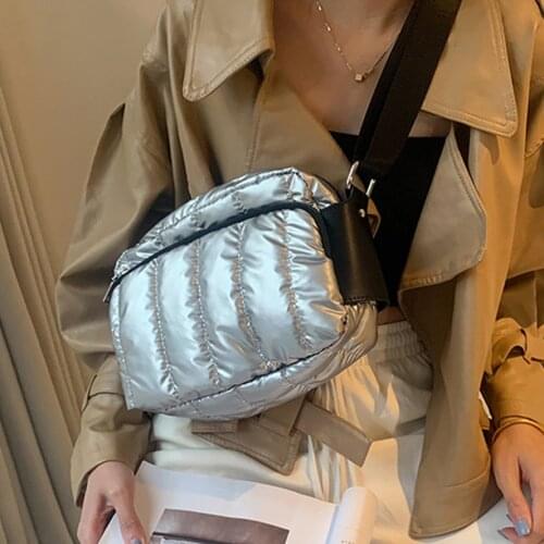 Luxury Space Cotton Shoulder Bags For Women 2021 Winter Messenger Bag Designer Wide Shoulder Strap Crossbody Down Bag Sac A Mai