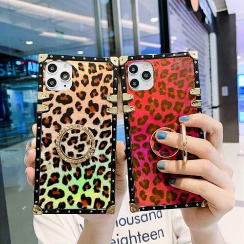 Luxury Laser Leopard Texture Square Phone Case For iPhone 11Pro MAX SE XS MAX XR X 6 7 8 Plus Glitter Blu-ray Holder Soft Cover