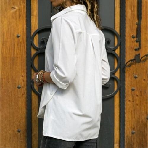 Plus Size Women 2021 Casual Shirt Long Sleeve Turn Down Collar Shirts High-low Hem Side Buttons Decor Blouses Daily Life Tops