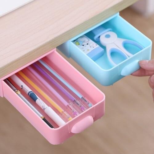 Self Stick Drawer Storage Box Hidden Desktop Organizer Home Office Stationery Pen Box Drawer Under Table Case Sundries Organizer