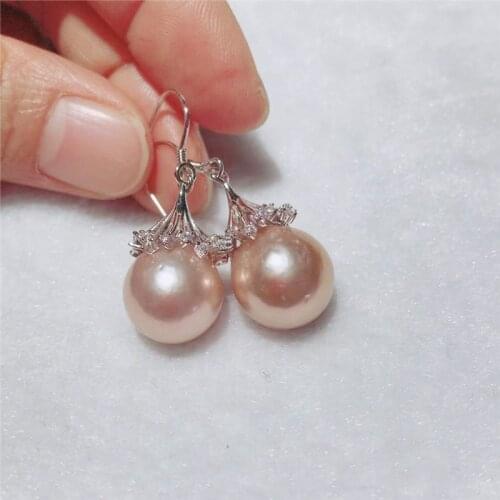 New natural fashion Natural freshwater 12-13MM Edison has a nuclear pearl White pink purple Tibetan silver earrings