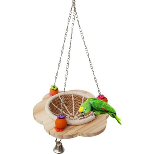 Handmade Wood Bird Nest Birdhouse for Parrot Hamster Small Animal Cage Birds Breeding Nest bird House Hanging Cave with Bell