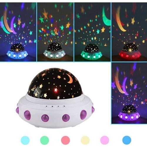 UFO Shape lamp Projection Music Romantic Rotate Starry Star Minions Night Light LED USB Battery Table Lamp Baby Kids Sleeping
