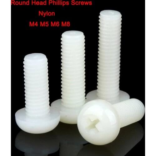 20/50/100Pcs National Standard White Nylon Round Pan Head Phillips Cross Screws Plastic Screws M4 M5 M6 M8